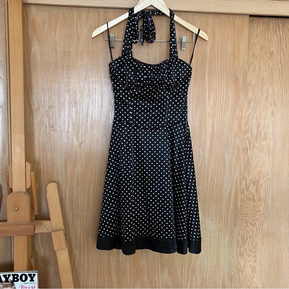 Ruby Rox black polka dot halter neck dress!